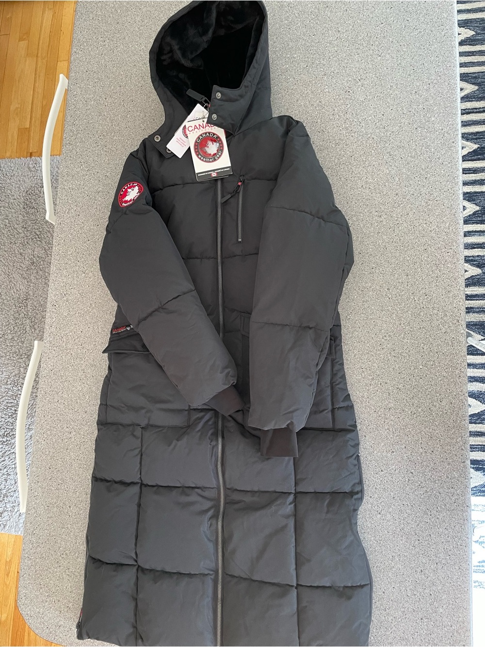 Canada Weather Gear Black Long Quilted Parka Coat with Hood